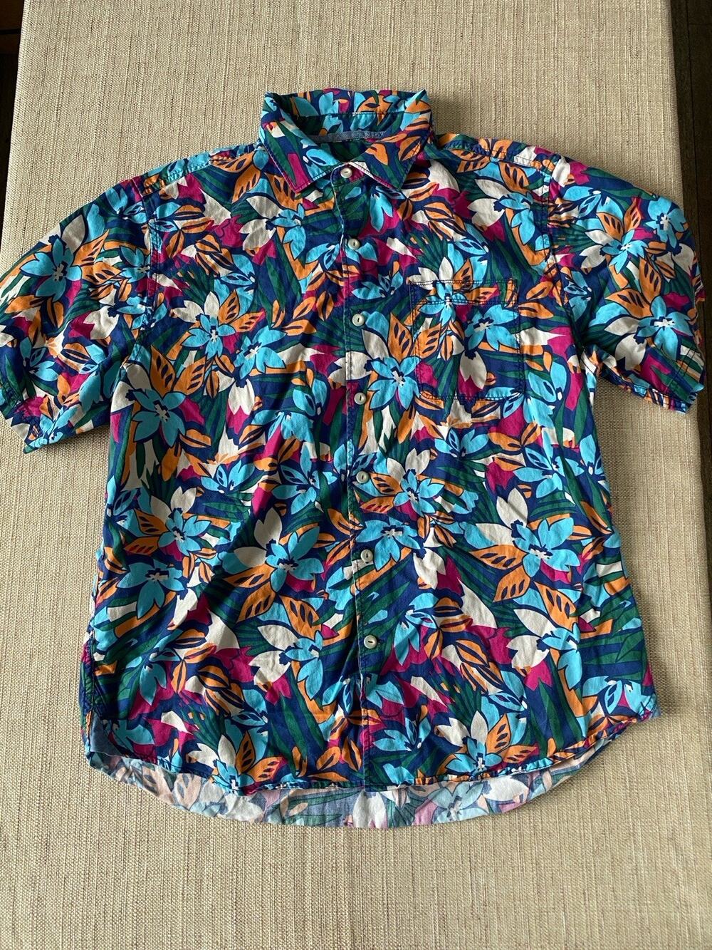 TOMMY BAHAMA Men's Tortola Fuego Bay Camp Shirt Color Coastline L